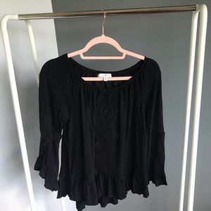 ¾ Sleeve Black Flowy Sleeve Top